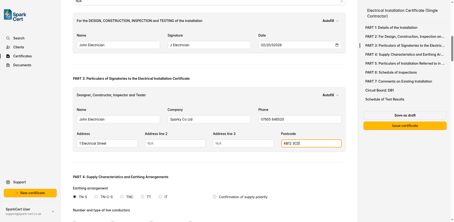 Part 3 of the EIC (Single Contractor) showing contractor contact details