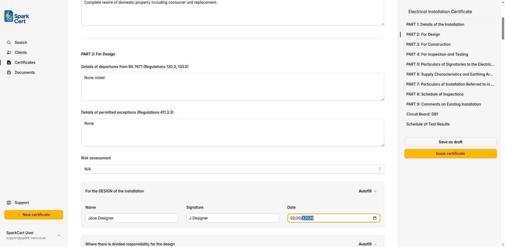 Part 2 of the EIC covering design departures, permitted exceptions, and designer signatures