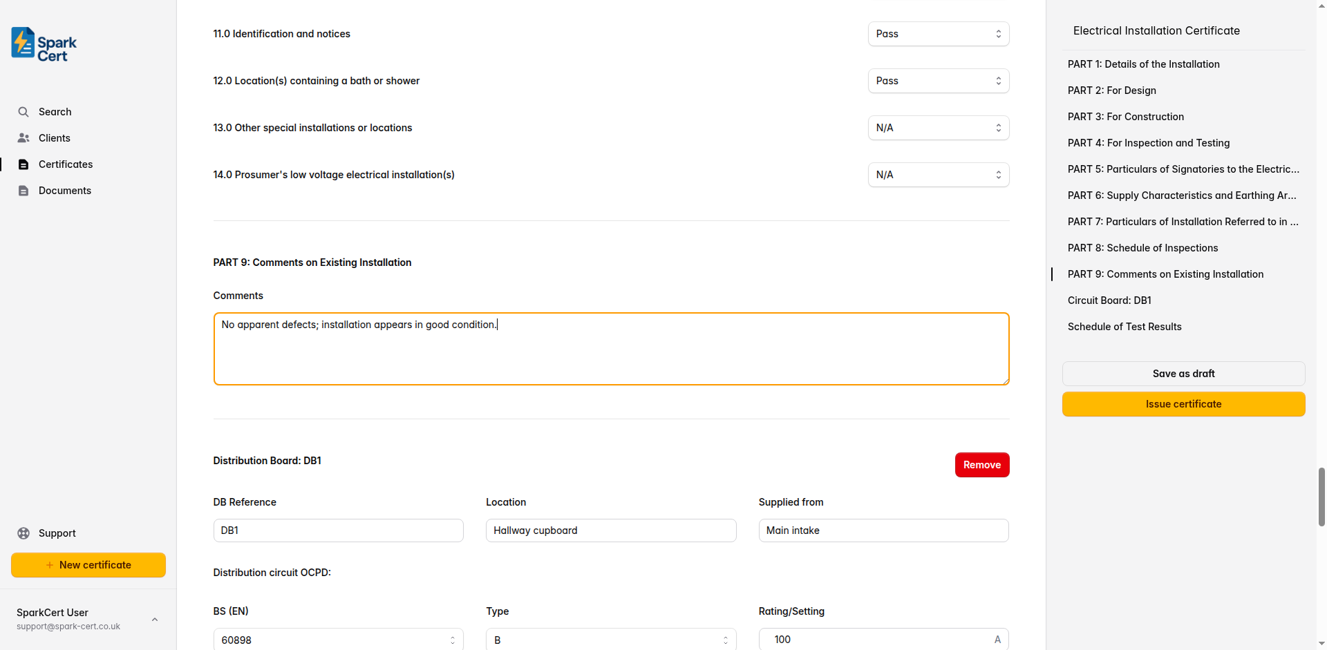 Part 9 of the EIC showing the comments text area