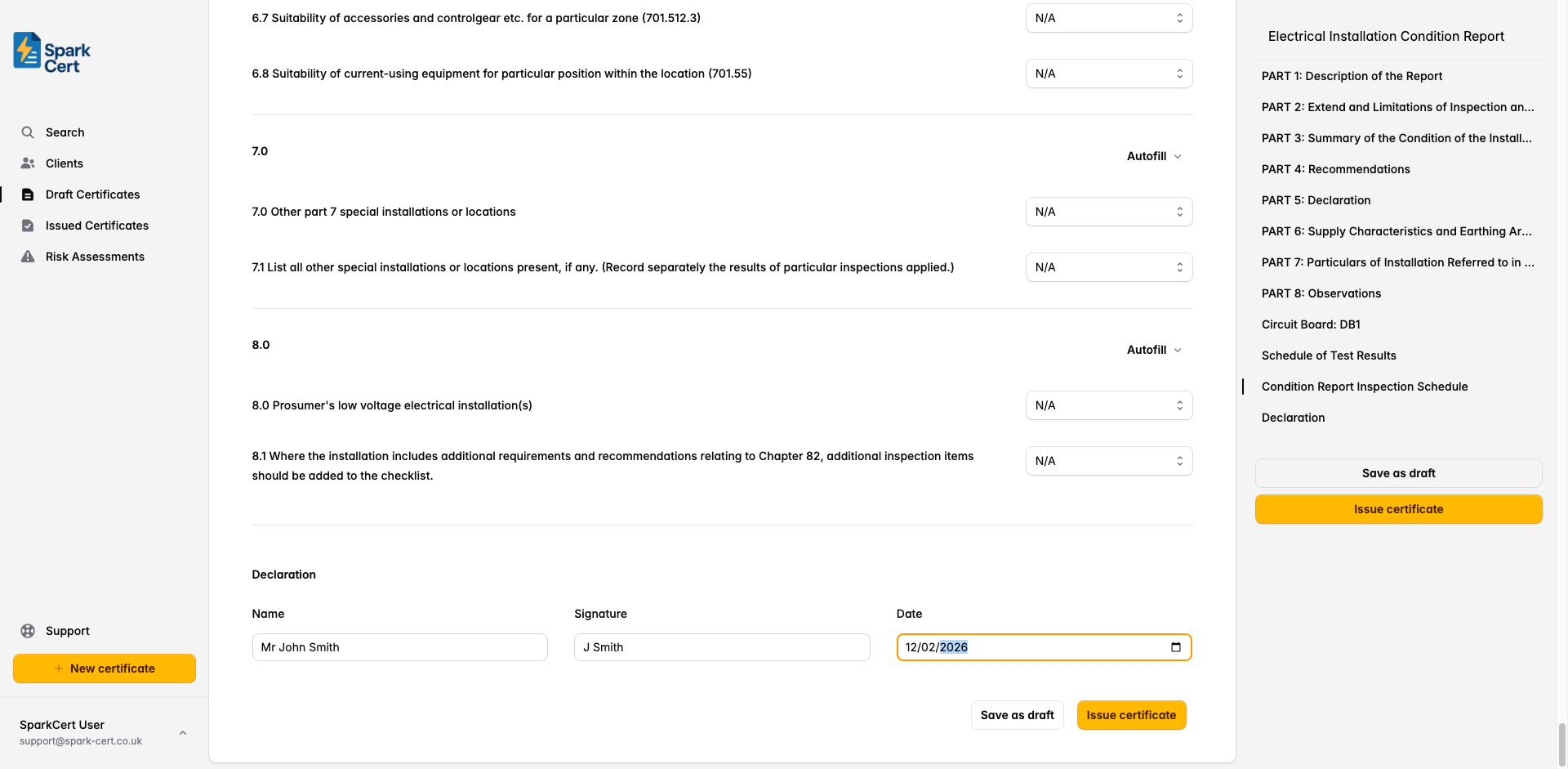 Final declaration with name, signature, and date fields