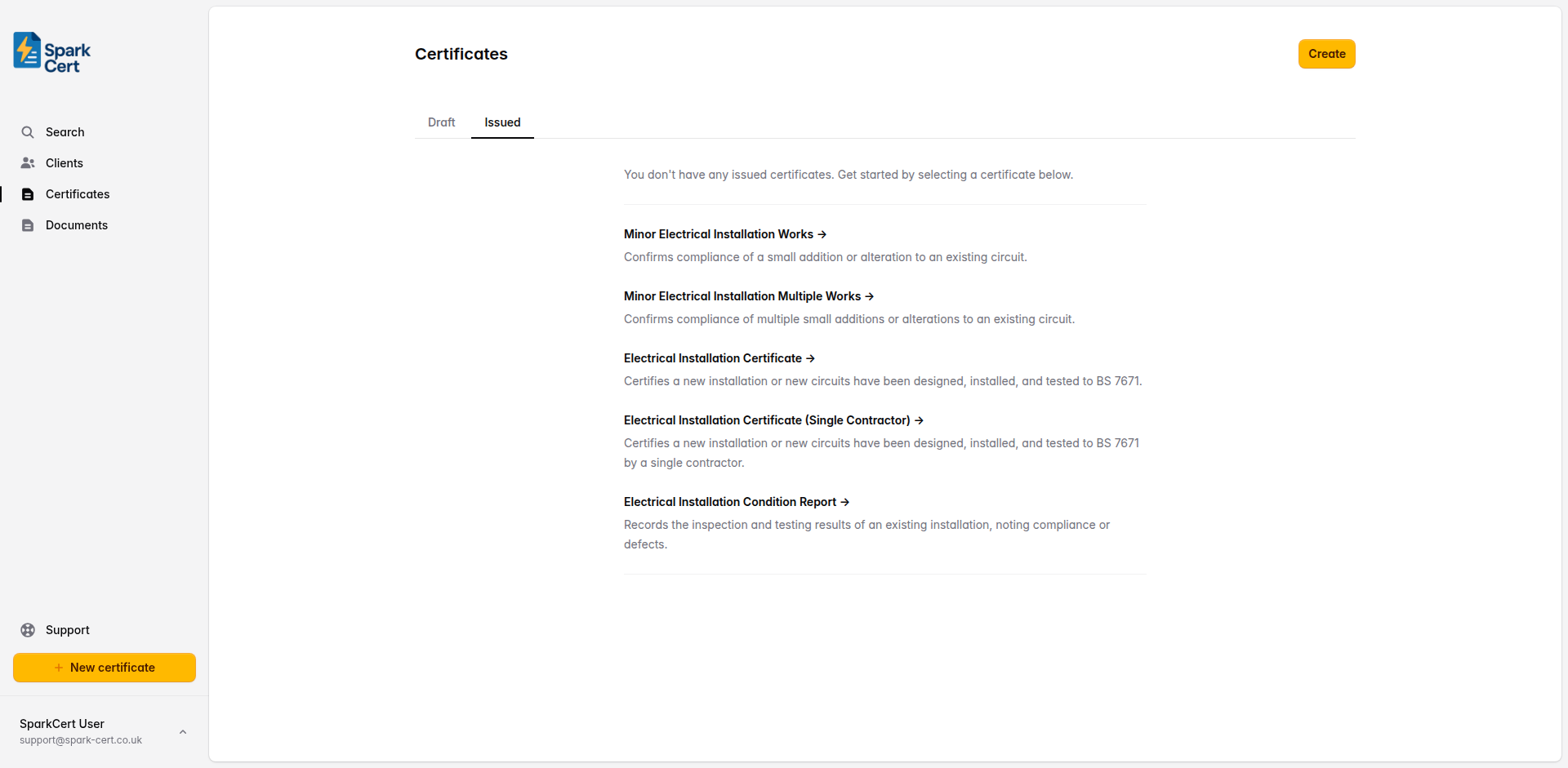 SparkCert Multiple Minor Works certificate showing the multi-part form structure